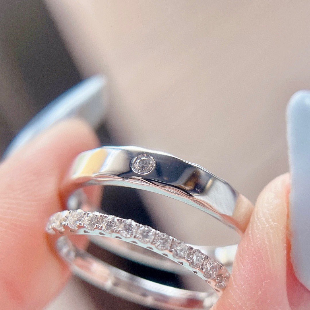 Cặp nhẫn cưới vàng trắng 14k CNC010