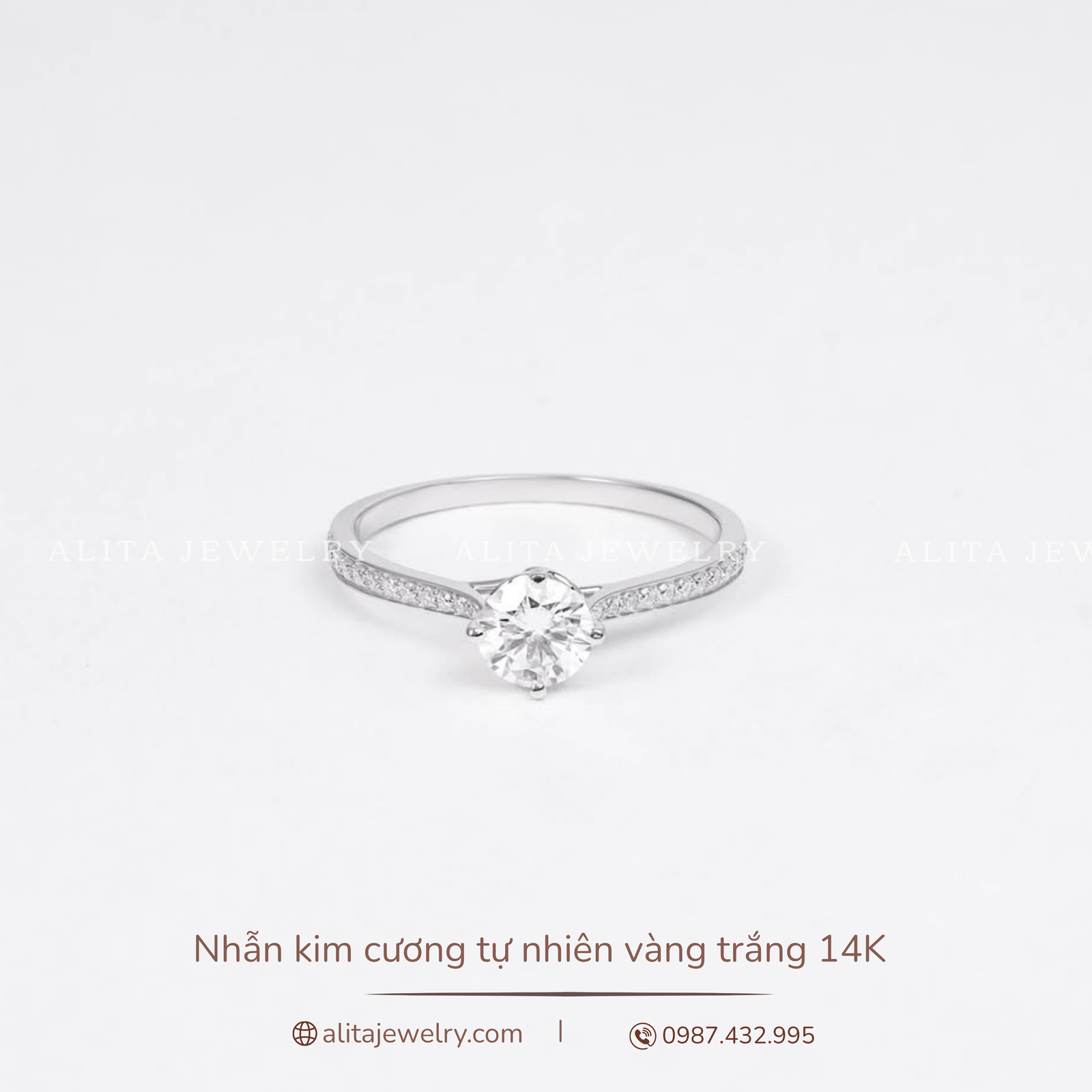Nhẫn kim cương tự nhiên vàng trắng 14K NN023