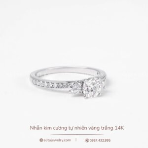 Nhẫn kim cương đính kim vàng trắng 14K NN027