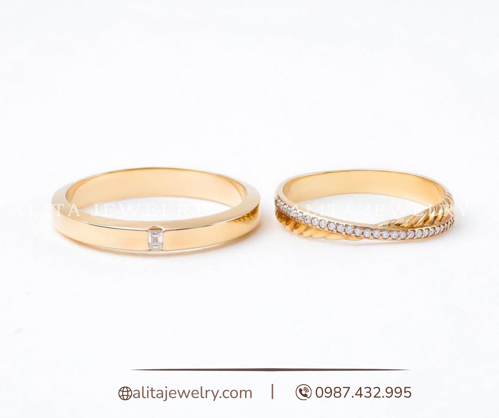 Cặp nhẫn cưới vàng hồng 14k CNC005