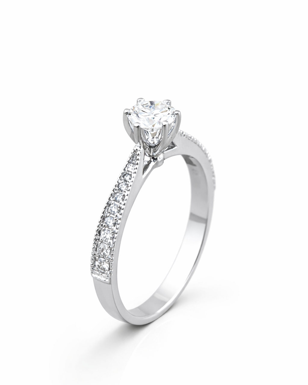 Nhẫn kim cương tròn đai pavé 6 chấu NN025